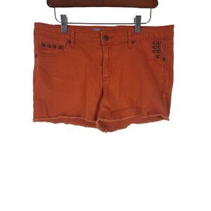 Mossimo Denim Shorts 12 Womens Orange Studded High Rise Raw Hem Pockets